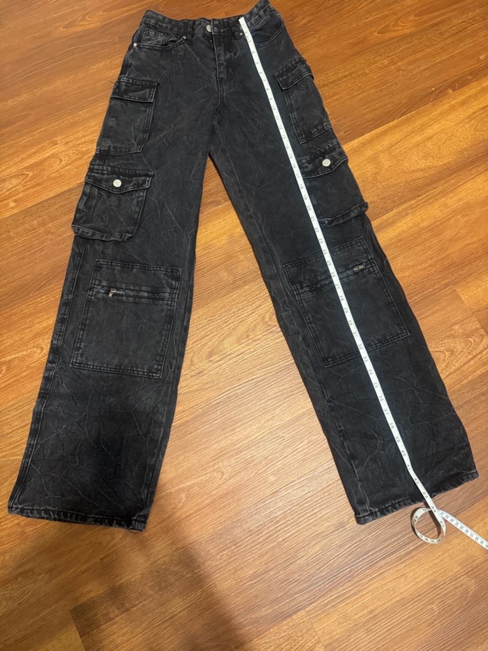 Fashion Nova Black Washed Cargo Pants with Utility Pockets